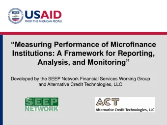 Analysis, and Monitoring  Developed by the SEEP Network Financial Services Working Group  and