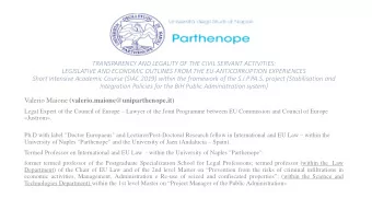 LEGISLATIVE AND ECONOMIC OUTLINES FROM THE EU-ANTICORRUPTION EXPERIENCES  Short Intensive Academic
