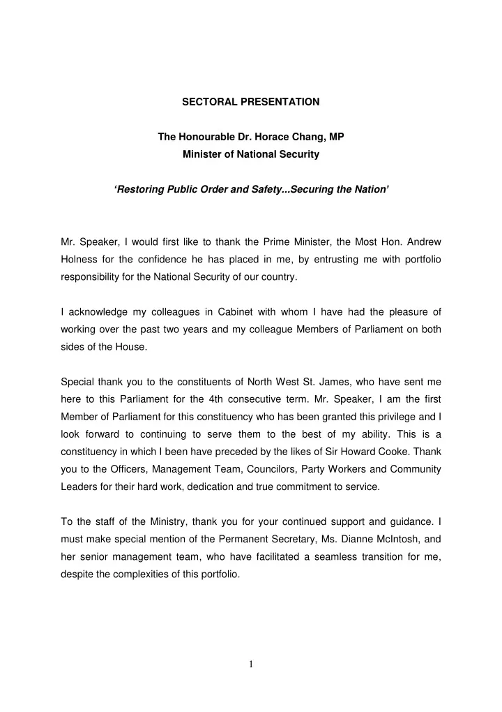 sectoral presentation the honourable dr horace chang mp
