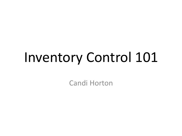 inventory control 101