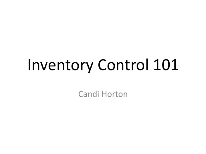 inventory control 101