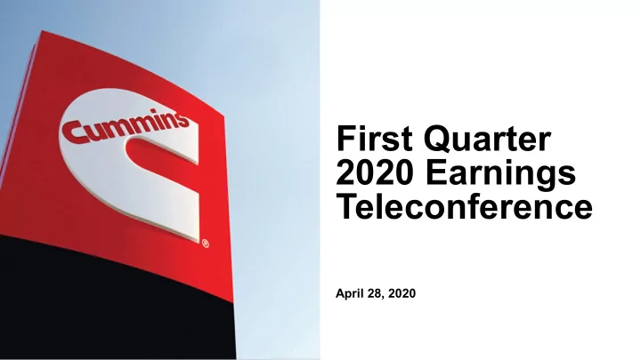 first quarter 2020 earnings teleconference