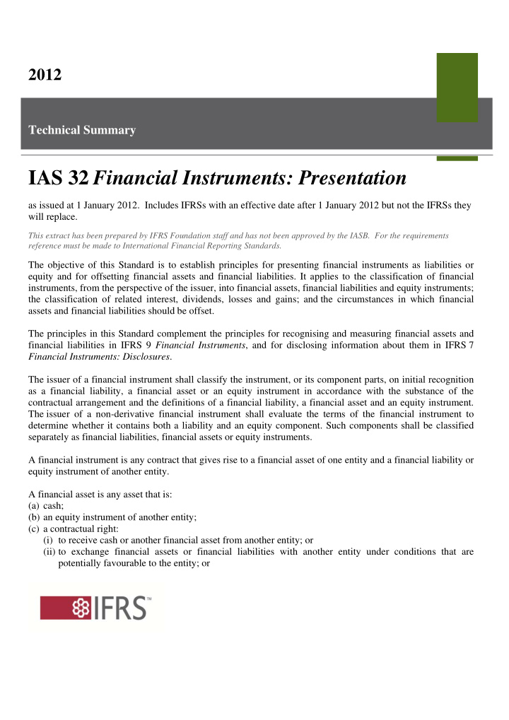 ias 32 financial instruments presentation