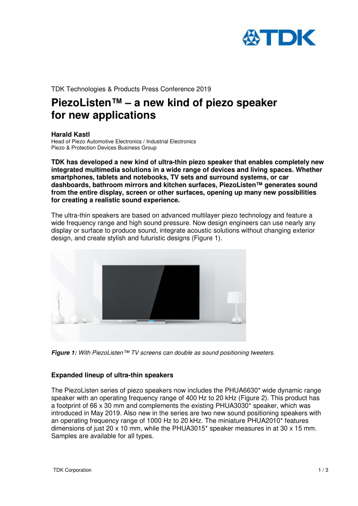 piezolisten a new kind of piezo speaker for new