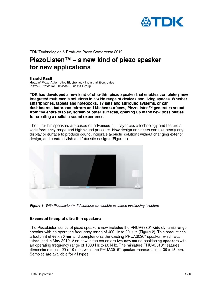 piezolisten a new kind of piezo speaker for new