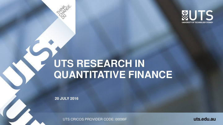 uts research in quantitative finance