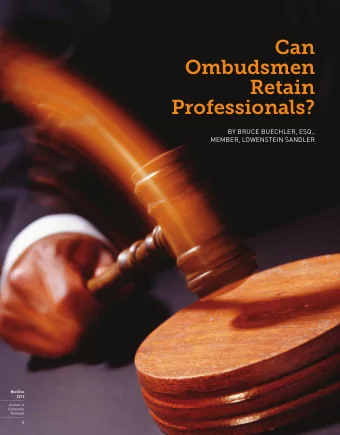 Can  Ombudsmen  Retain  Professionals?  BY BRUCE BUECHLER, ESQ.,  MEMBER, LOWENSTEIN SANDLER