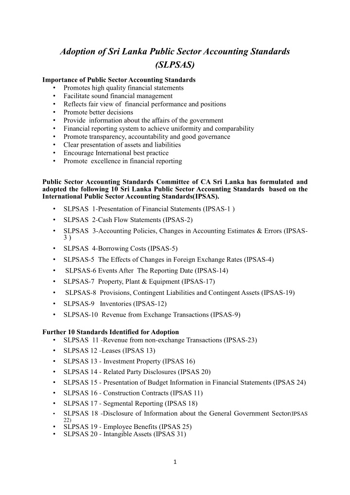 adoption of sri lanka public sector accounting standards