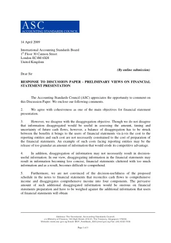 14 April 2009  International Accounting Standards Board 1 st Floor 30 Cannon Street  London EC4M