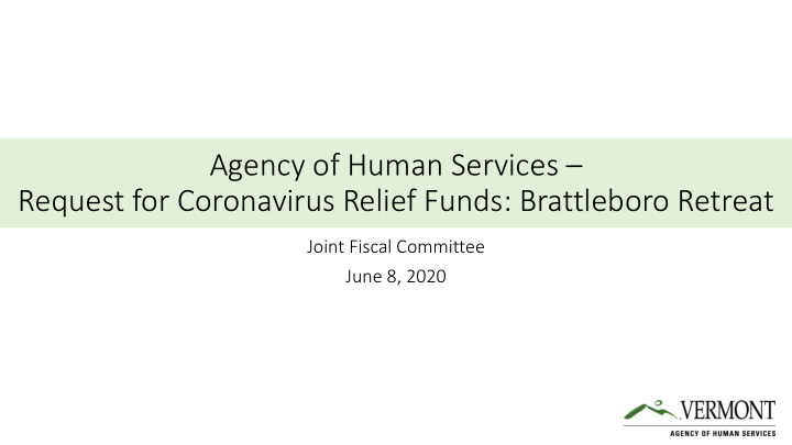 agency of human services request for coronavirus relief