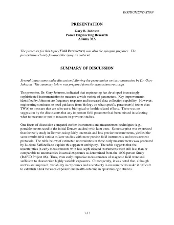 PRESENTATION  Gary B. Johnson  Power Engineering Research  Adams, MA The presenter for this topic (