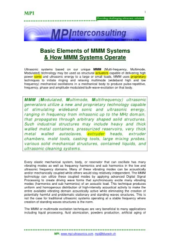 MPI  1 Providing challenging ultrasonic solutions  Basic Elements of MMM Systems  &amp; How MMM