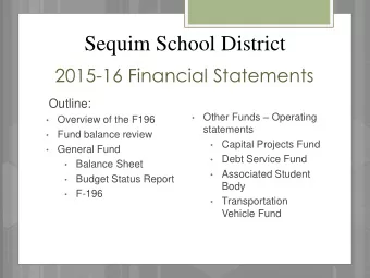 Sequim School District  2015-16 Financial Statements  Outline: Other Funds  Operating
