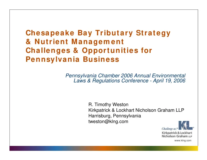 chesapeake bay tributary strategy nutrient managem ent