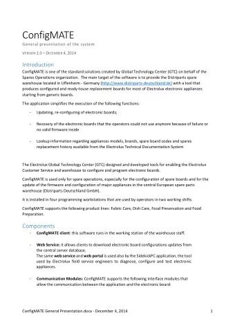 ConfigMATE  General presentation of the system V ERSION 1.0  D ECEMBER 4, 2014  Introduction