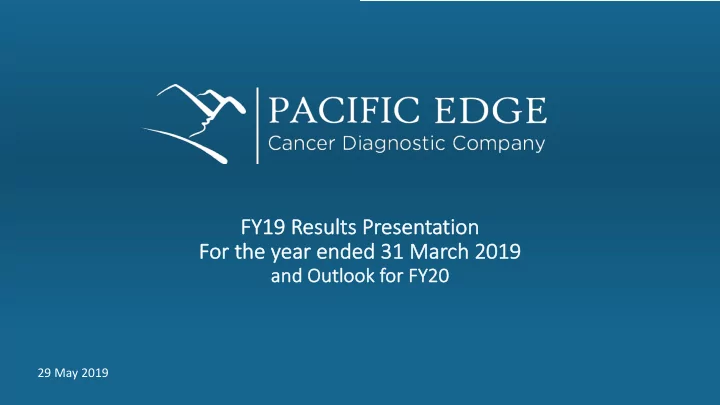 fy fy19 r resu sults p s prese sentation fo for the year