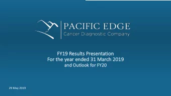 FY  FY19 R  Resu  sults P  s Prese  sentation  Fo  For the year ended 31 March 2019  an  and Ou
