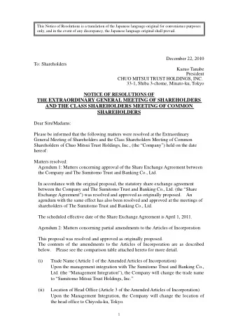 THE EXTRAORDINARY GENERAL MEETING OF SHAREHOLDERS  AND THE CLASS SHAREHOLDERS MEETING OF COMMON