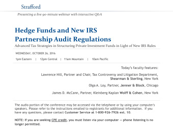 Hedge Funds and New IRS Partnership Audit Regulations Advanced Tax Strategies in Structuring