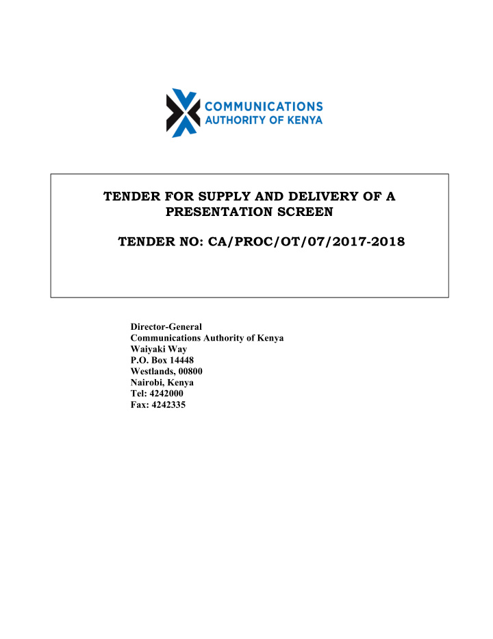 tender for supply and delivery of a