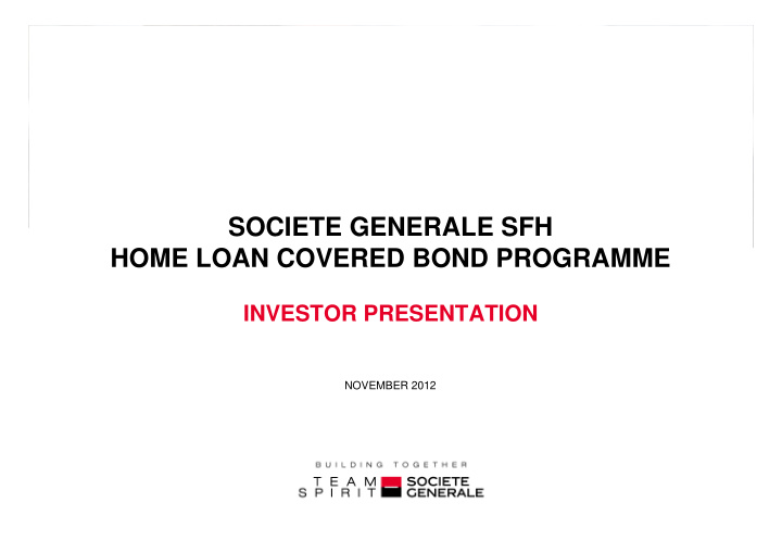 societe generale sfh home loan covered bond programme