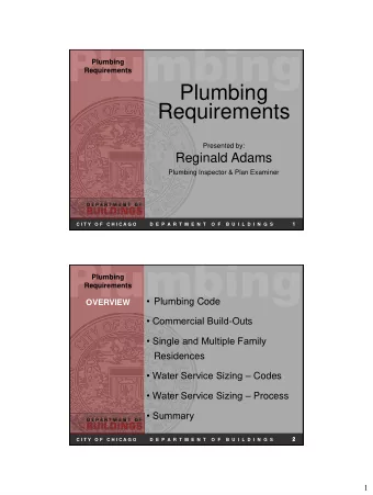 Plumbing  Plumbing  Requirements  Plumbing Code OVERVIEW  Commercial Build -Outs   Single
