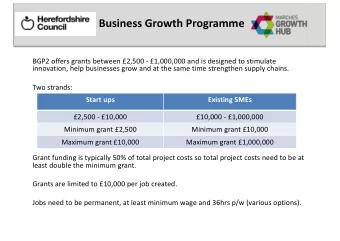 Business Growth Programme  BGP2 offers grants between 2,500 - 1,000,000 and is designed to
