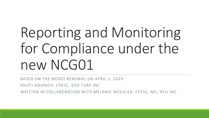 reporting and monitoring
