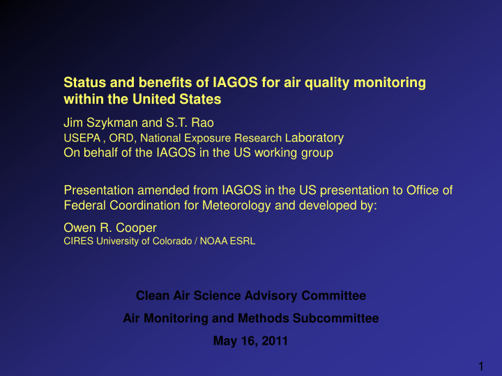 status and benefits of iagos for air quality monitoring