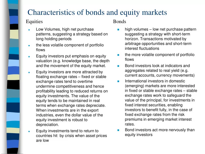 characteristics of bonds and equity markets