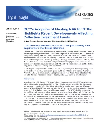 OCC's Adoption of Floating NAV for STIFs  October 26,2012  Highlights Recent Developments Affecting