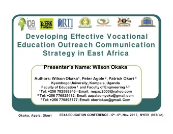 Developing Effective Vocational  Education Outreach Communication  Strategy in East Africa