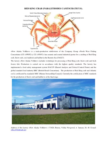 RED KING CRAB (PARALITHODES CAMTSCHATICUS).  New Alaska Volkhov  is a trade-production