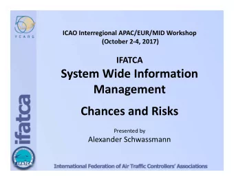 System Wide Information  Management  Chances and Risks  Presented by  Alexander Schwassmann  ICAO