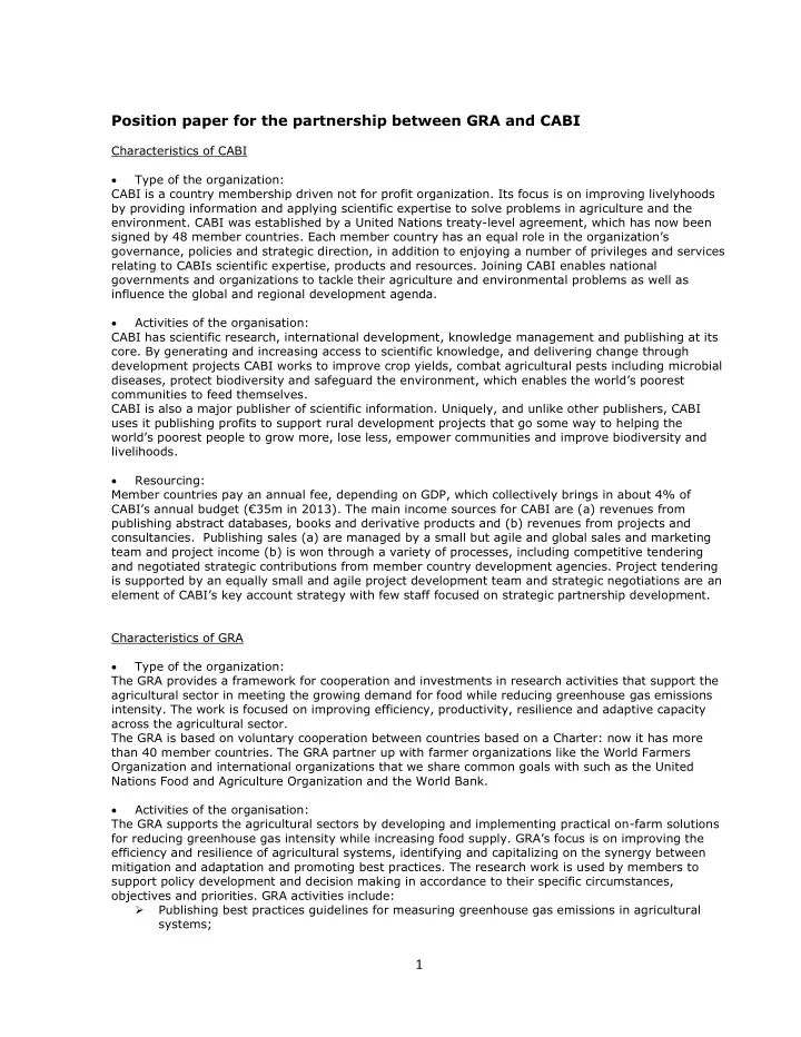 position paper for the partnership between gra and cabi