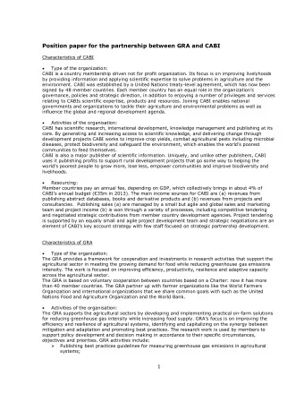 Position paper for the partnership between GRA and CABI  Characteristics of CABI   Type of the