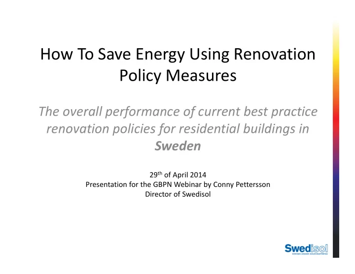 how to save energy using renovation policy measures