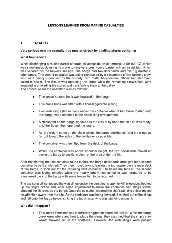 LESSONS LEARNED FROM MARINE CASUALTIES  1  FATALITY  Very serious marine casualty: tug master