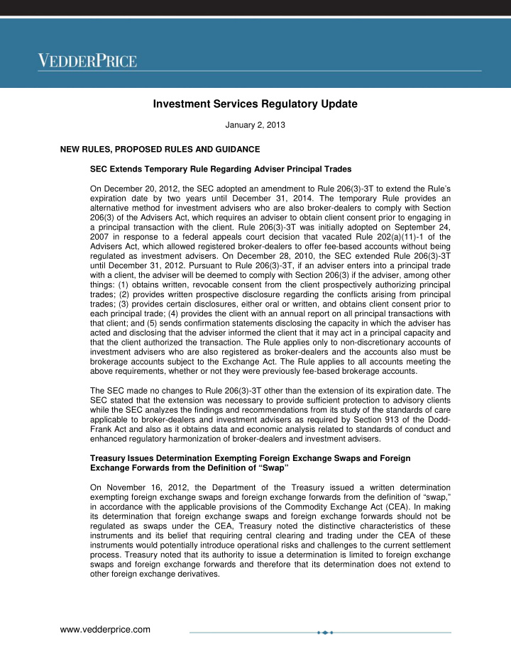 investment services regulatory update