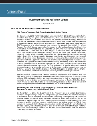 Investment Services Regulatory Update  January 2, 2013  NEW RULES, PROPOSED RULES AND GUIDANCE  SEC