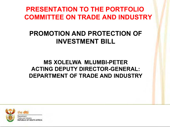 presentation to the portfolio committee on trade and