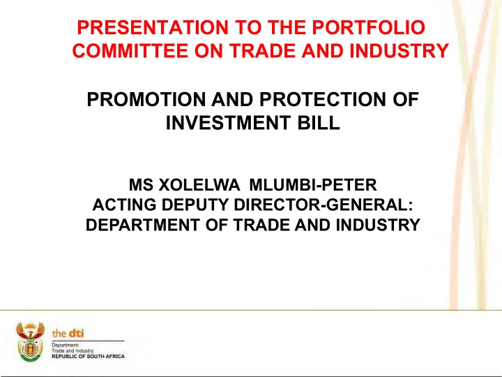 presentation to the portfolio committee on trade and