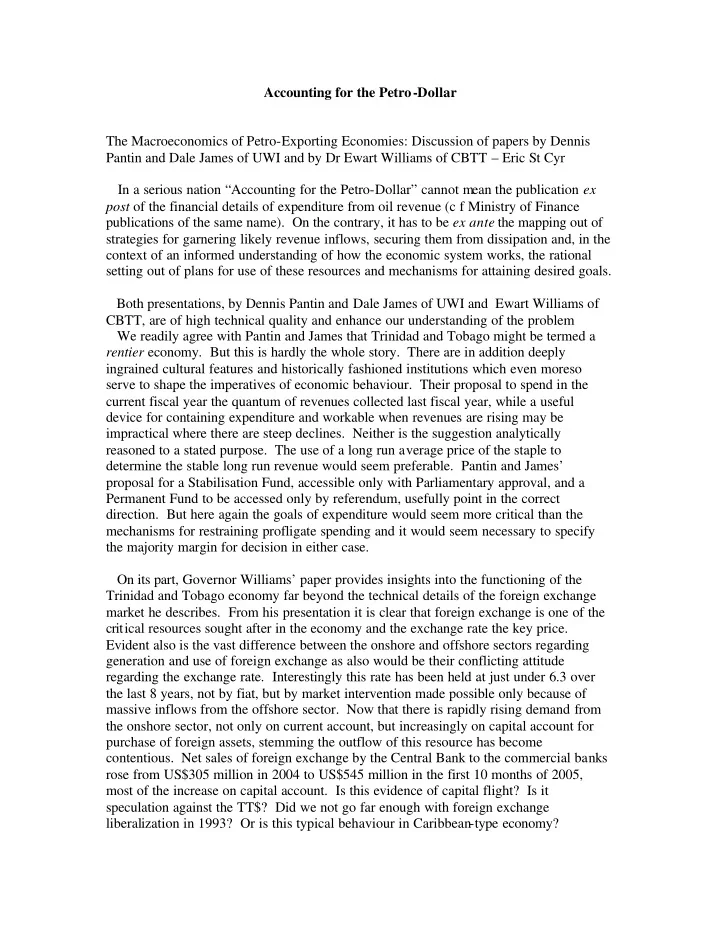 accounting for the petro dollar the macroeconomics of