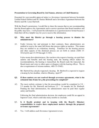 Presentation to Governing Board by Joel Sannes, attorney at Udall Shumway  Presented for your