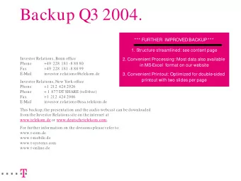 Backup Q3 2004.  *** FURTHER   IMPROVED BACKUP *** 1. Structure streamlined: see content page 2.