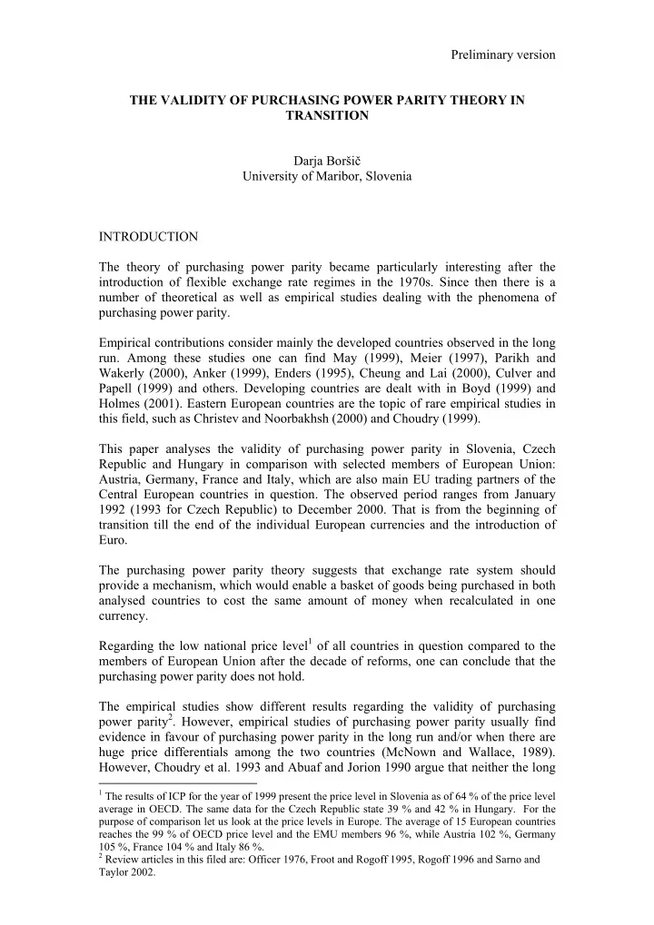 preliminary version the validity of purchasing power