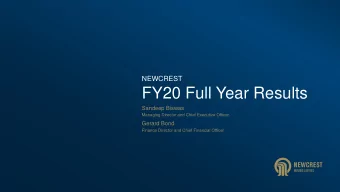 FY20 Full Year Results  Sandeep Biswas  Managing Director and Chief Executive Officer  Gerard Bond