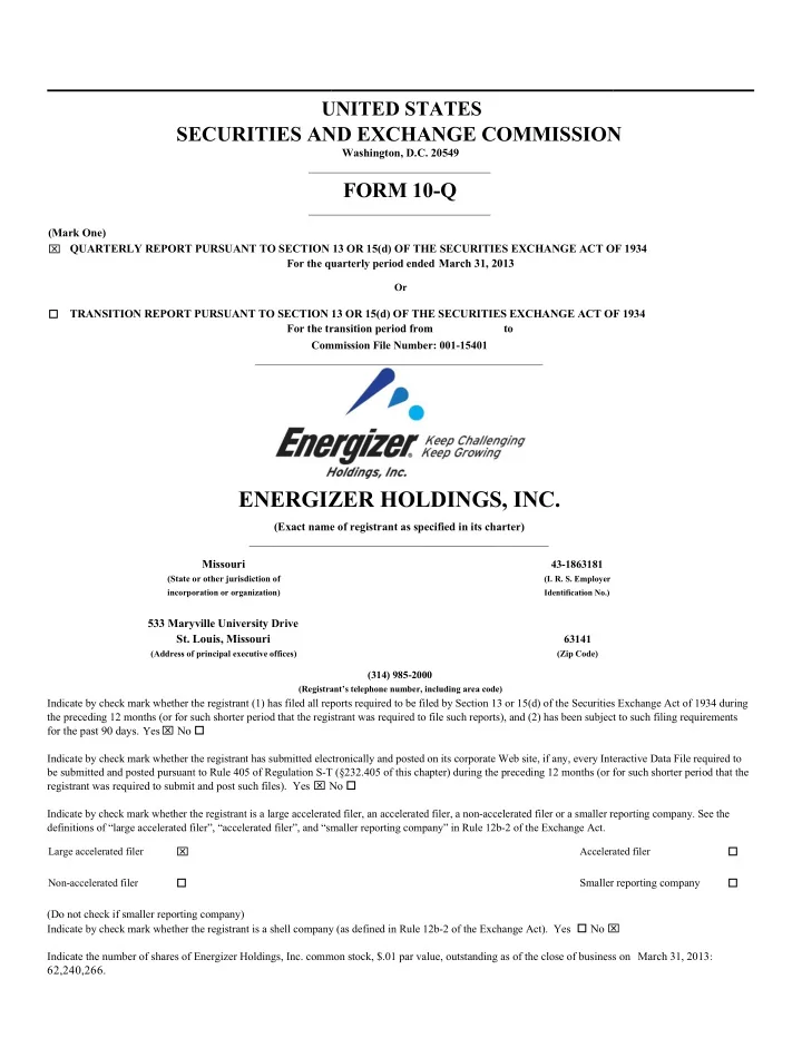 energizer holdings inc