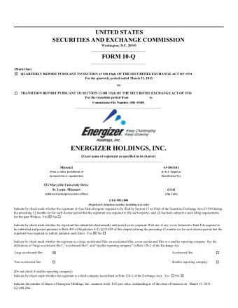 ENERGIZER HOLDINGS, INC.  (Exact name of registrant as specified in its charter)