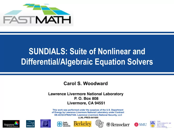sundials suite of nonlinear and differential algebraic